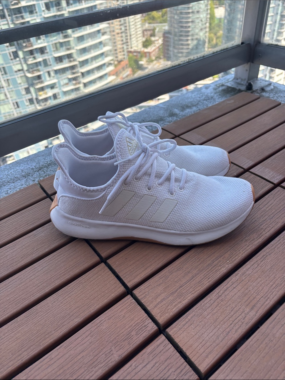 adidas cloud foam White Knit Low-Top Sneakers